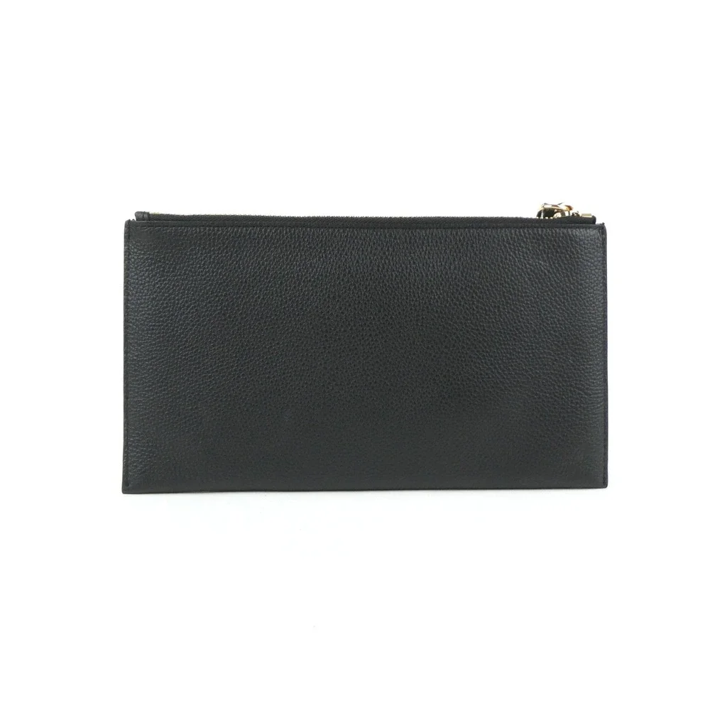 Michael Kors Jet Set Black Leather Large Zip Clutch Wristlet NWT